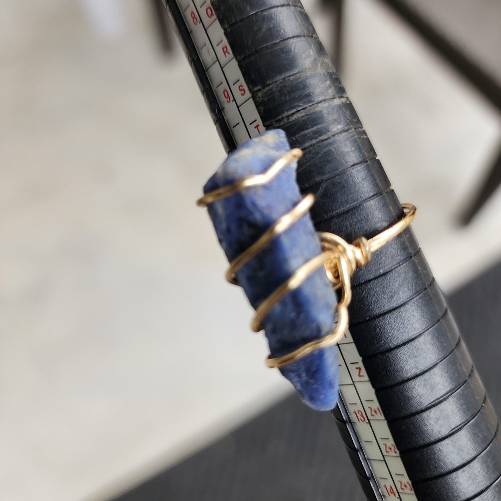 Raw Kyanite Blue Stone Gold Wire Wrapped Ring